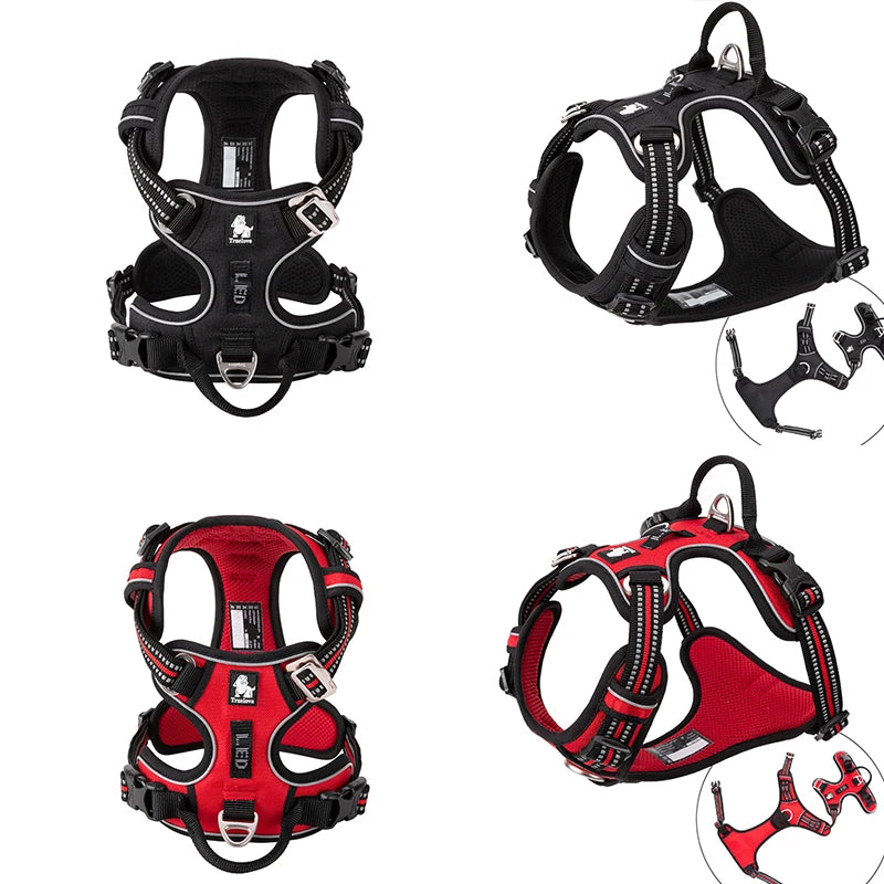 Dog Harness with Breathable Mesh Padding and reflective trim - Adjustable Lightweight Fit, Black, size S