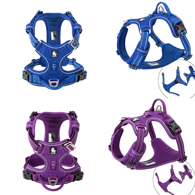 Dog Harness with Breathable Mesh Padding and reflective trim - Adjustable Lightweight Fit, Camouflage blue, size S