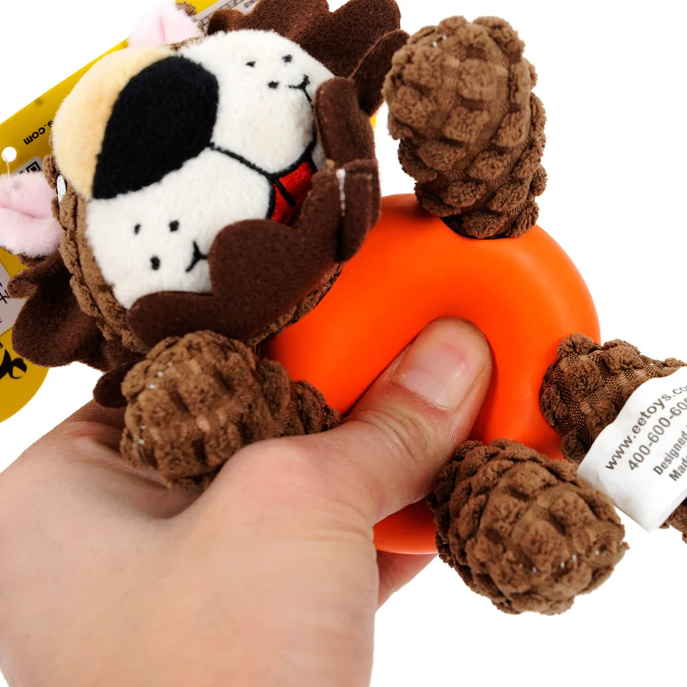 Squeaky Plush Dog Chew and Fetch Toy - Corduroy and Rubber - Hippo