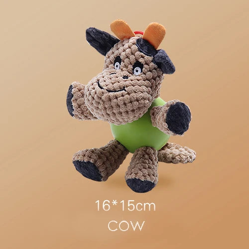 Squeaky Plush Dog Chew and Fetch Toy - Corduroy and Rubber - Rhinoceros