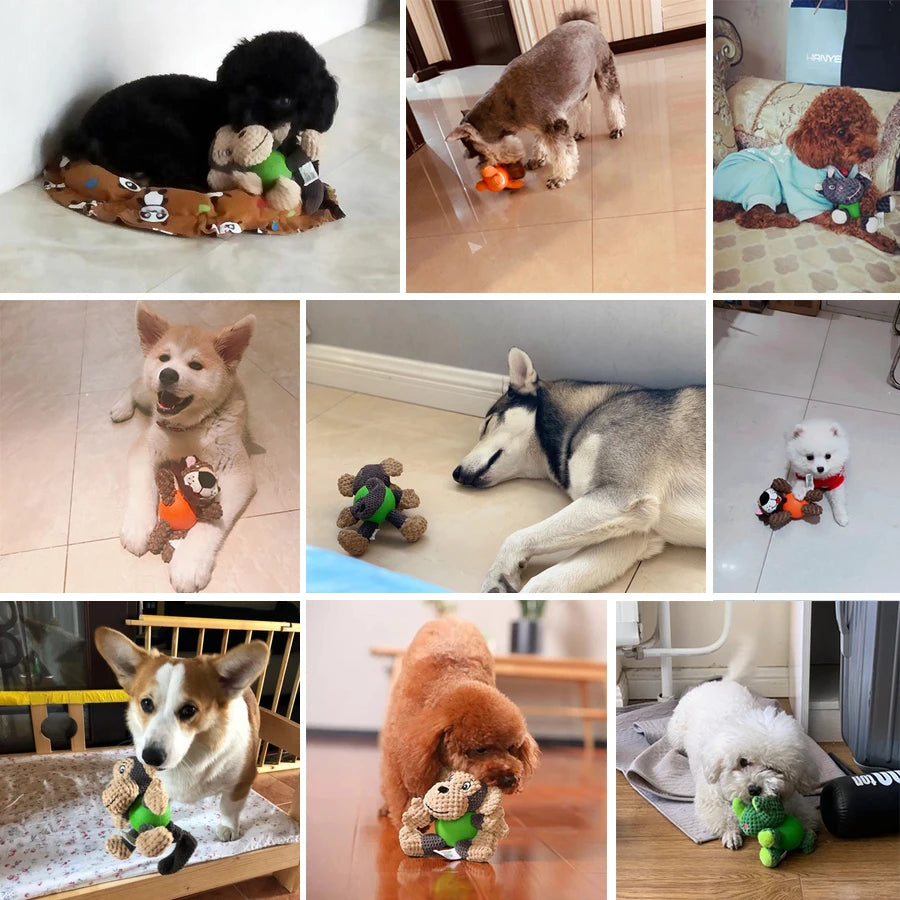 Squeaky Plush Dog Chew and Fetch Toy - Corduroy and Rubber - Lion