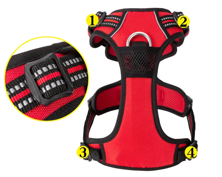 Dog Harness with Breathable Mesh Padding and reflective trim - Adjustable Lightweight Fit, Purple, size L