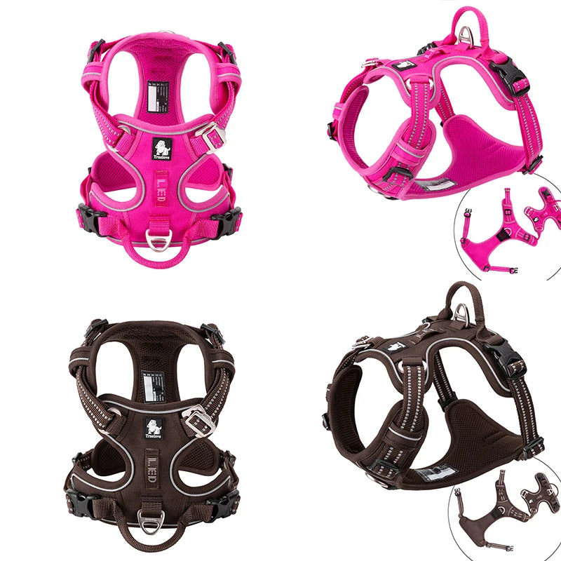 Dog Harness with Breathable Mesh Padding and reflective trim - Adjustable Lightweight Fit, Red, size XL