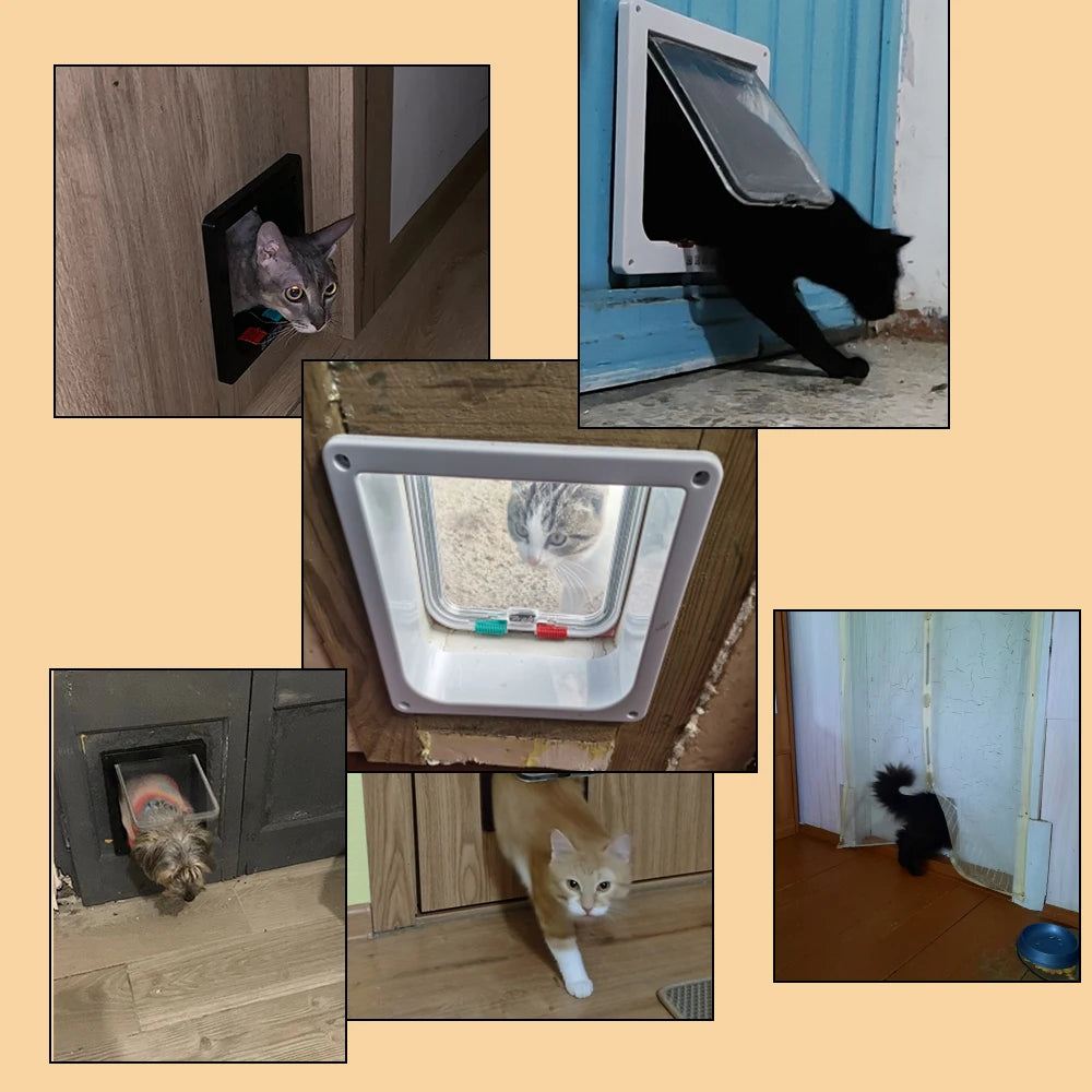 ABS Plastic Pet Door Flap with 4 Way Lock Weatherproof Seal for Cats and Small Dogs (M: 19*19.7*5.3cm)