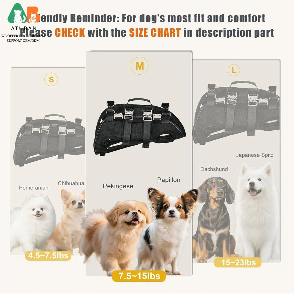 Dog Sling Carrier Lift Harness with Reinforced Handles and Adjustable Fit for Small to Medium Dogs - Black, Size S (2-3.5kg)