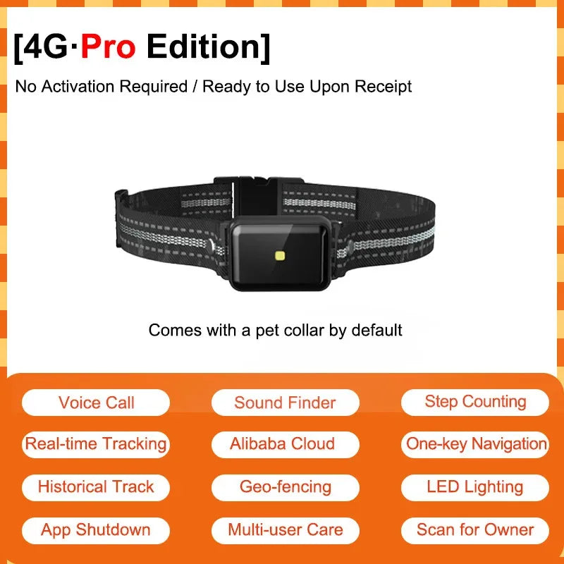 Smart 4G GPS Pet Tracker Collar with Voice Call and Geo Fence. Waterproof, Rechargeable