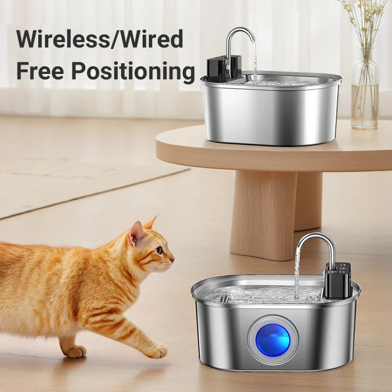 Stainless Steel Pet Water Fountain Cordless Rechargeable 3.2L with Smart Sensor Pump