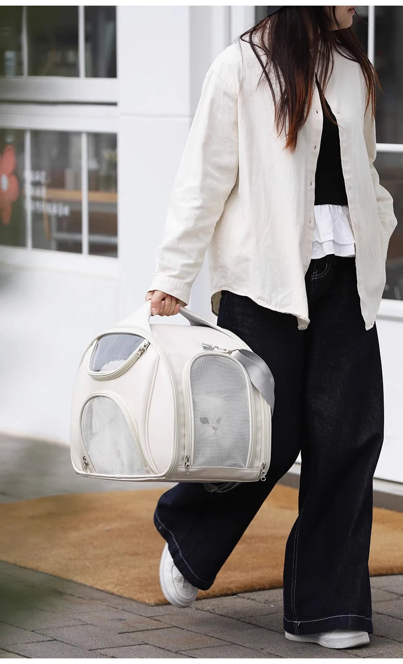 Soft Sided Expandable Pet Carrier Backpack with Ventilated Panels and trolley