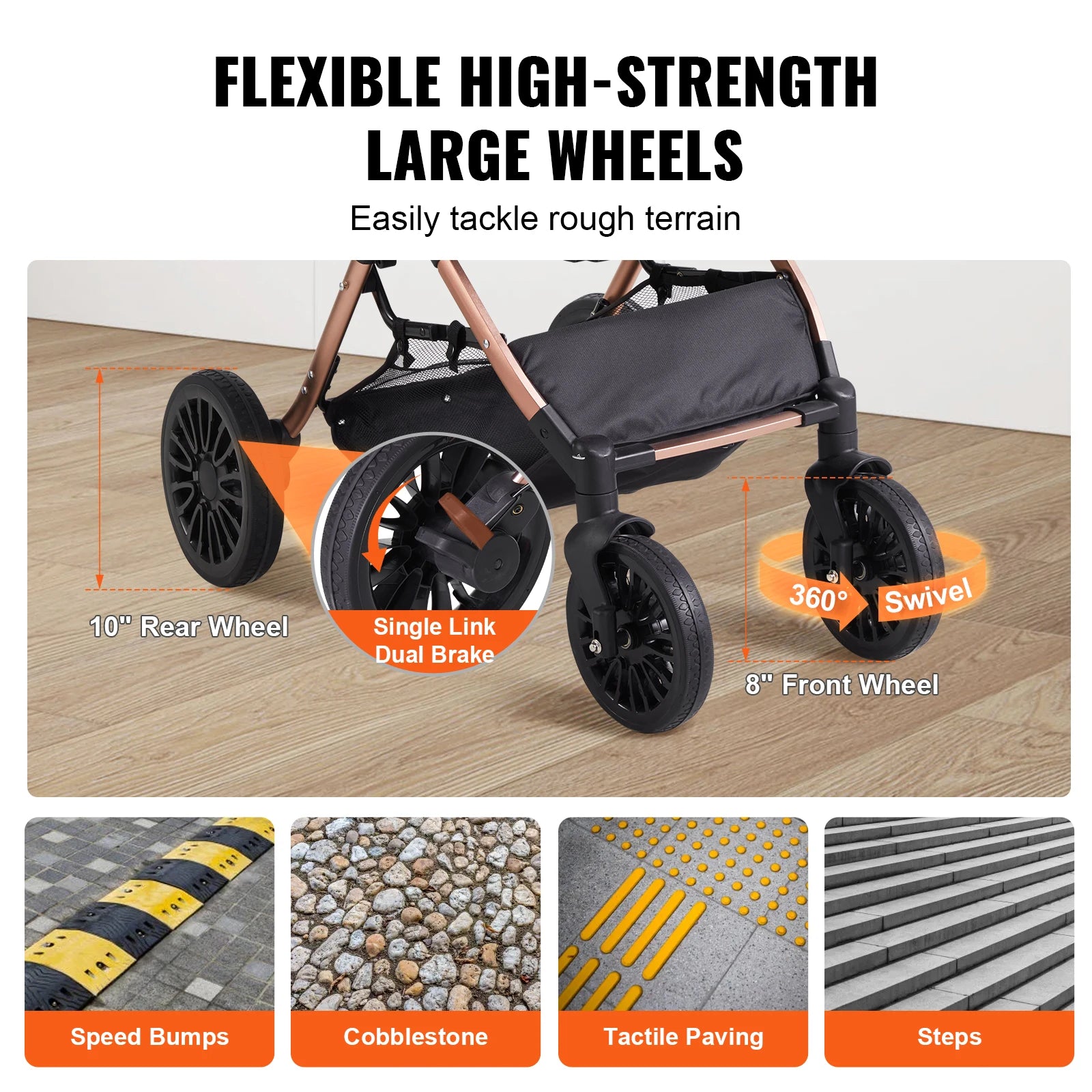 Foldable Pet Stroller with Storage Basket and Safety Tether - Up to 30kg