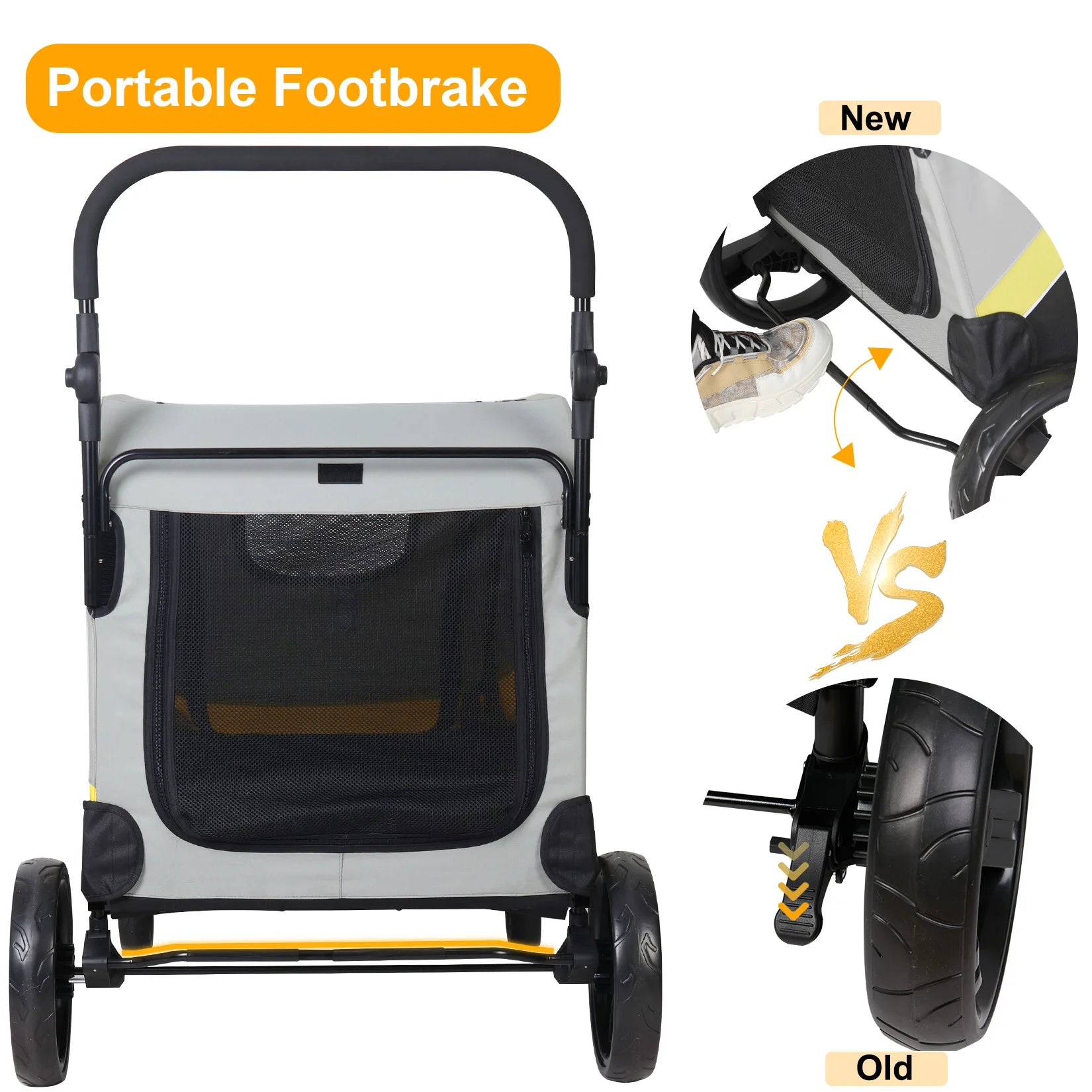 Heavy Duty Pet Stroller with 4 Wheels and Brake - Foldable. (Large)