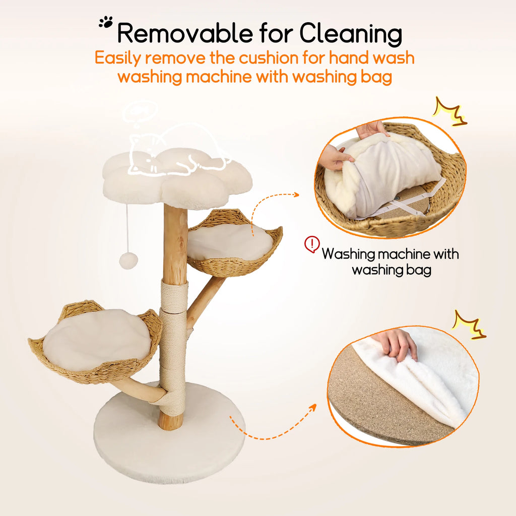 Cat Tree with Sisal Scratching Post and Removable Washable Mats