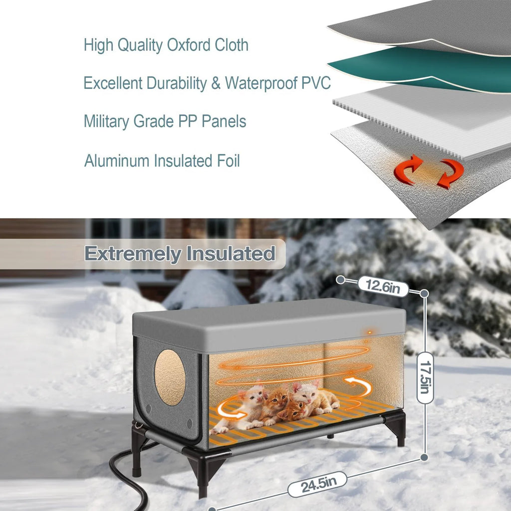 Lightweight Foldable Waterproof Cat Shelter with Insulated Warming Function - Medium 53 x 33 x 30cm