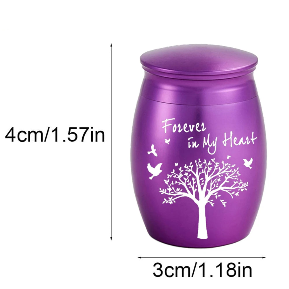 Mini Memorial Urn Tree of Life Aluminium Alloy Lightweight Keepsake Holder - Sky Blue