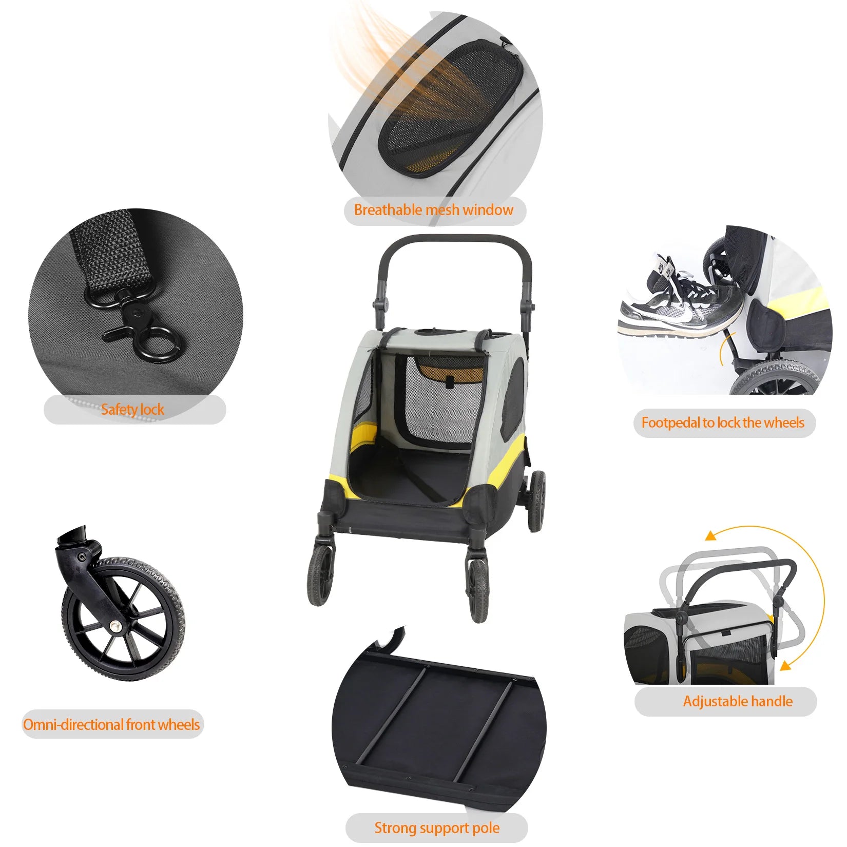 Heavy Duty Pet Stroller with 4 Wheels and Brake - Foldable. (Medium)