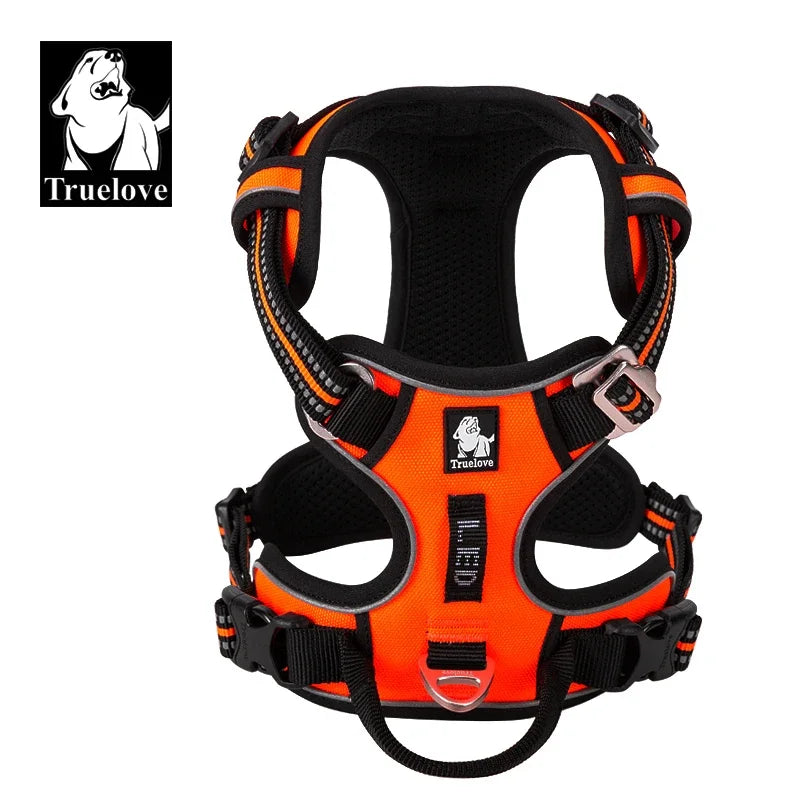 Dog Harness with Breathable Mesh Padding and reflective trim - Adjustable Lightweight Fit, Orange, size XL