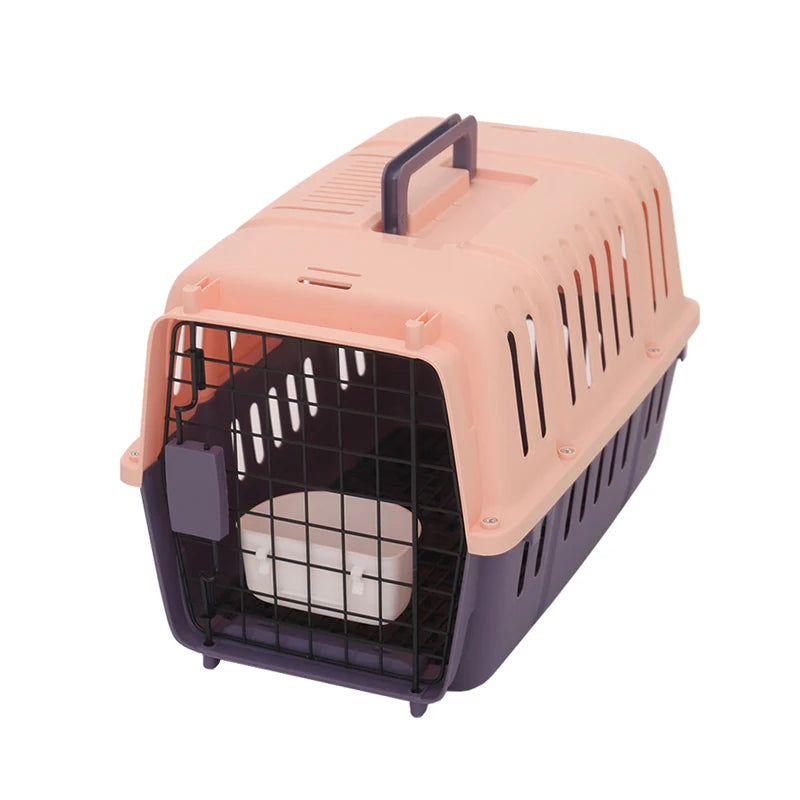 Portable Pet Travel Carrier Lightweight Hard Plastic Crate for Small Cats and Dogs with Sliding Door. (50x34.5x34cm)