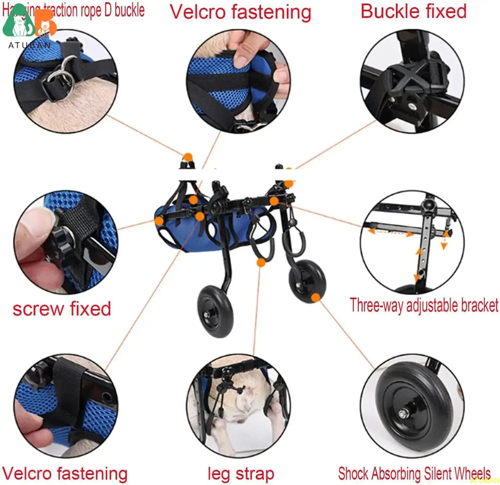 Adjustable Pet Wheelchair Cart for Dogs and Cats Lightweight Aluminum Frame Hind Leg Support, Size S (see sizing chart)