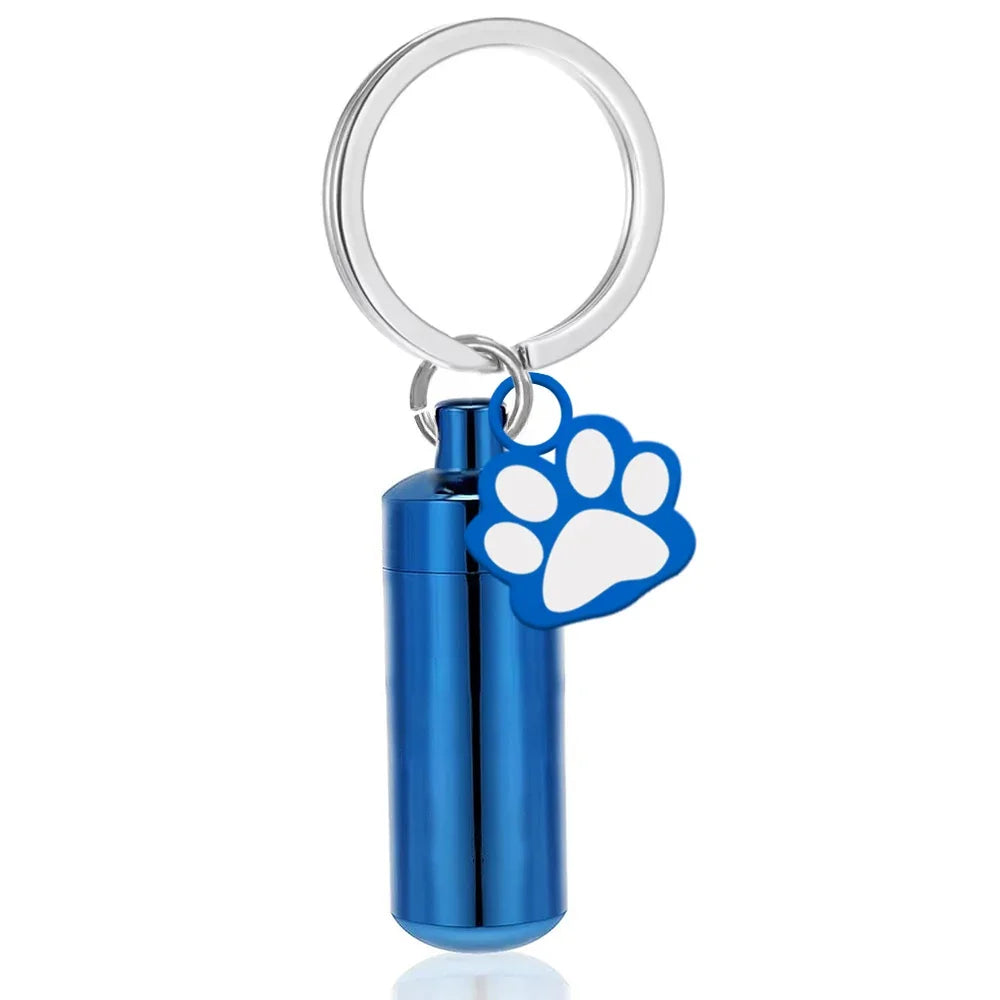 Paw Print Cylinder Pet Urn Pendant Keychain Stainless Steel with Funnel Included - Purple