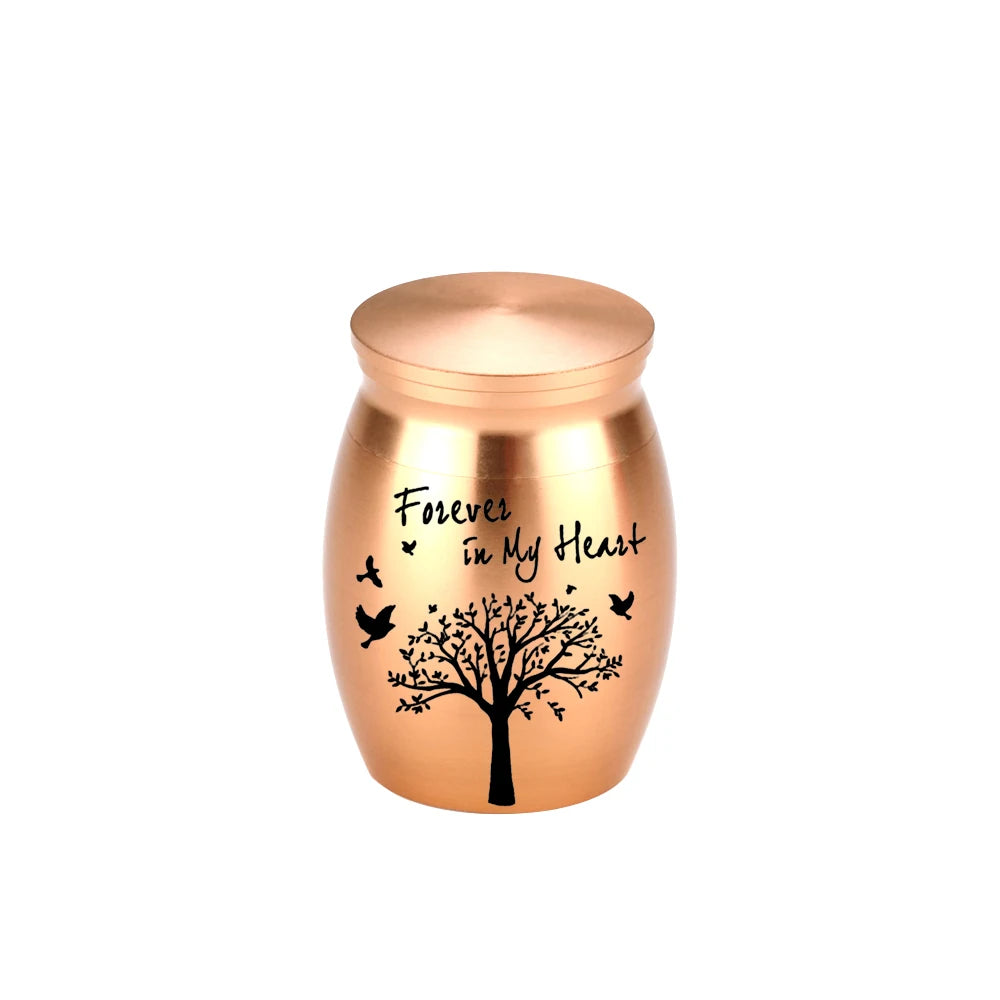 Mini Memorial Urn Tree of Life Aluminium Alloy Lightweight Keepsake Holder - Silver