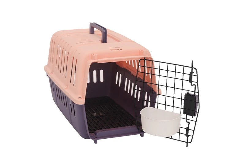 Portable Pet Travel Carrier Lightweight Hard Plastic Crate for Small Cats and Dogs with Sliding Door. (50x34.5x34cm)