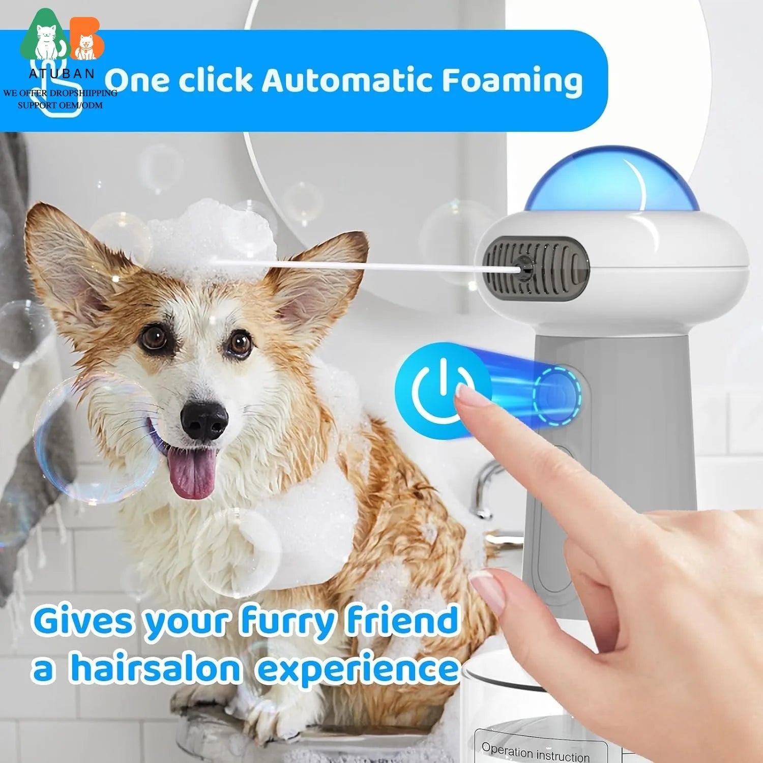 ATUBAN Dog Shampoo Dispenser, UFO Dog Shampoo Sprayer Electric Foaming Shampoo Dispenser for Dogs and Cats Washing, for Bathtub