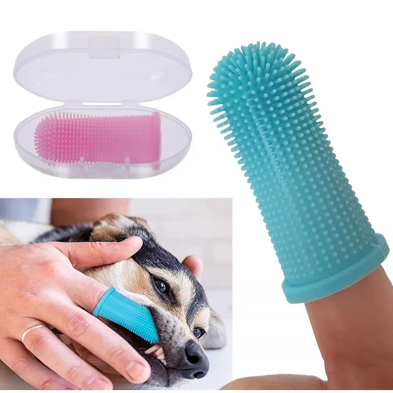 Soft Silicone Finger Toothbrush for Dogs and Cats 360 Degree Cleaning with Case