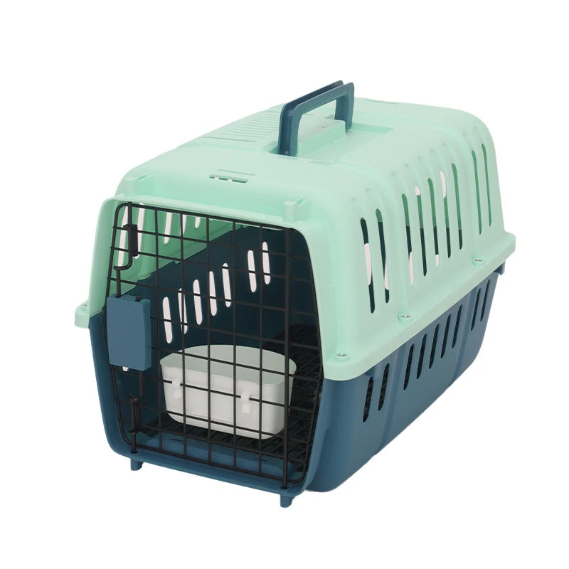 Portable Pet Travel Carrier Lightweight Hard Plastic Crate for Small Cats and Dogs with Sliding Door. (50x34.5x34cm)