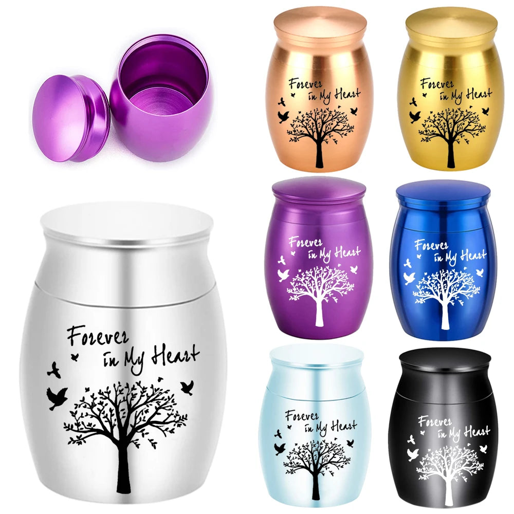 Mini Memorial Urn Tree of Life Aluminium Alloy Lightweight Keepsake Holder - Black