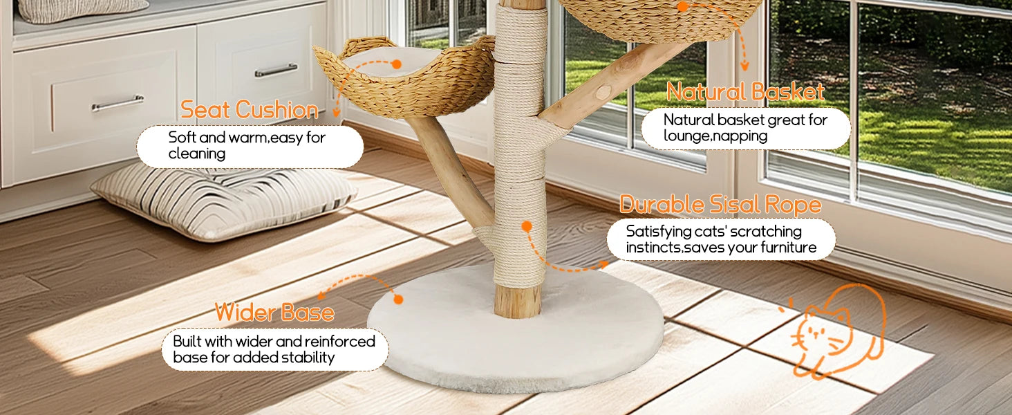 Cat Tree with Sisal Scratching Post and Removable Washable Mats