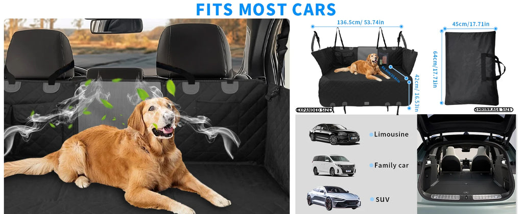 Waterproof Dog Back Seat Hammock Cover with Side Flaps and Storage Pocket (max 100kg)