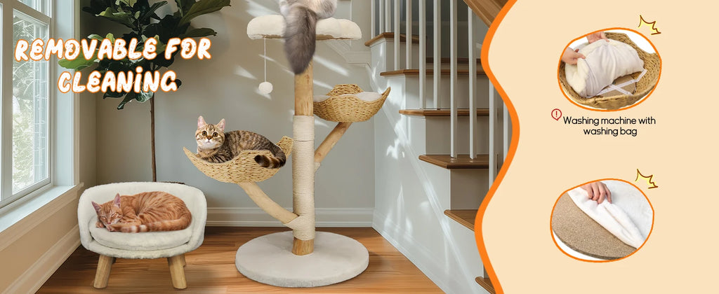Cat Tree with Sisal Scratching Post and Removable Washable Mats