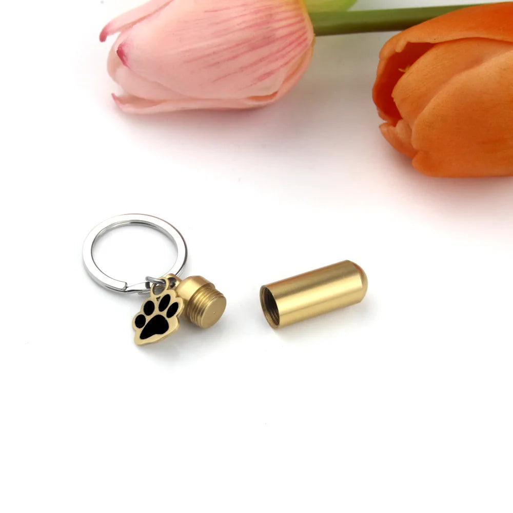 Paw Print Cylinder Pet Urn Pendant Keychain Stainless Steel with Funnel Included - Purple