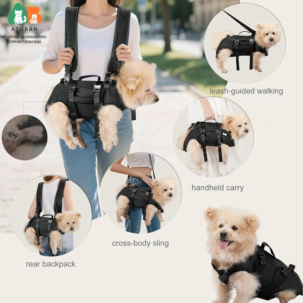 Dog Sling Carrier Lift Harness with Reinforced Handles and Adjustable Fit for Small to Medium Dogs - Black, Size S (2-3.5kg)