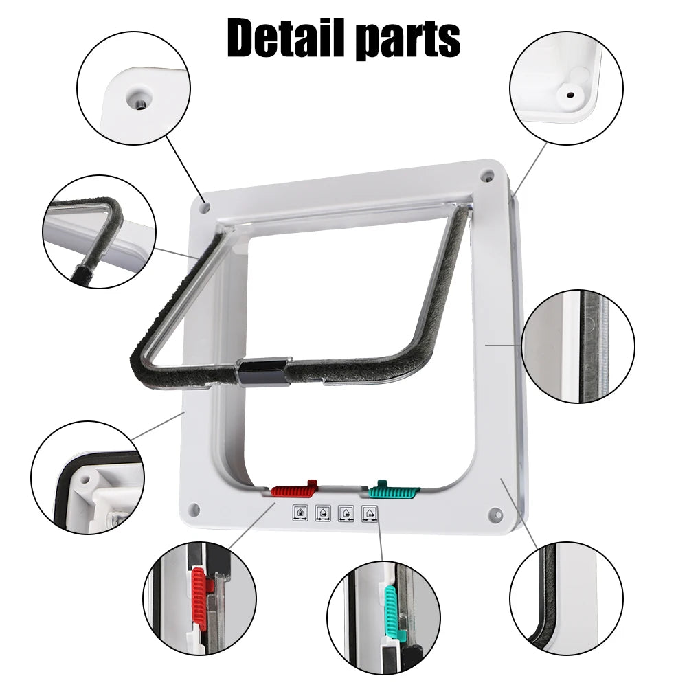 ABS Plastic Pet Door Flap with 4 Way Lock Weatherproof Seal for Cats and Small Dogs (M: 19*19.7*5.3cm)