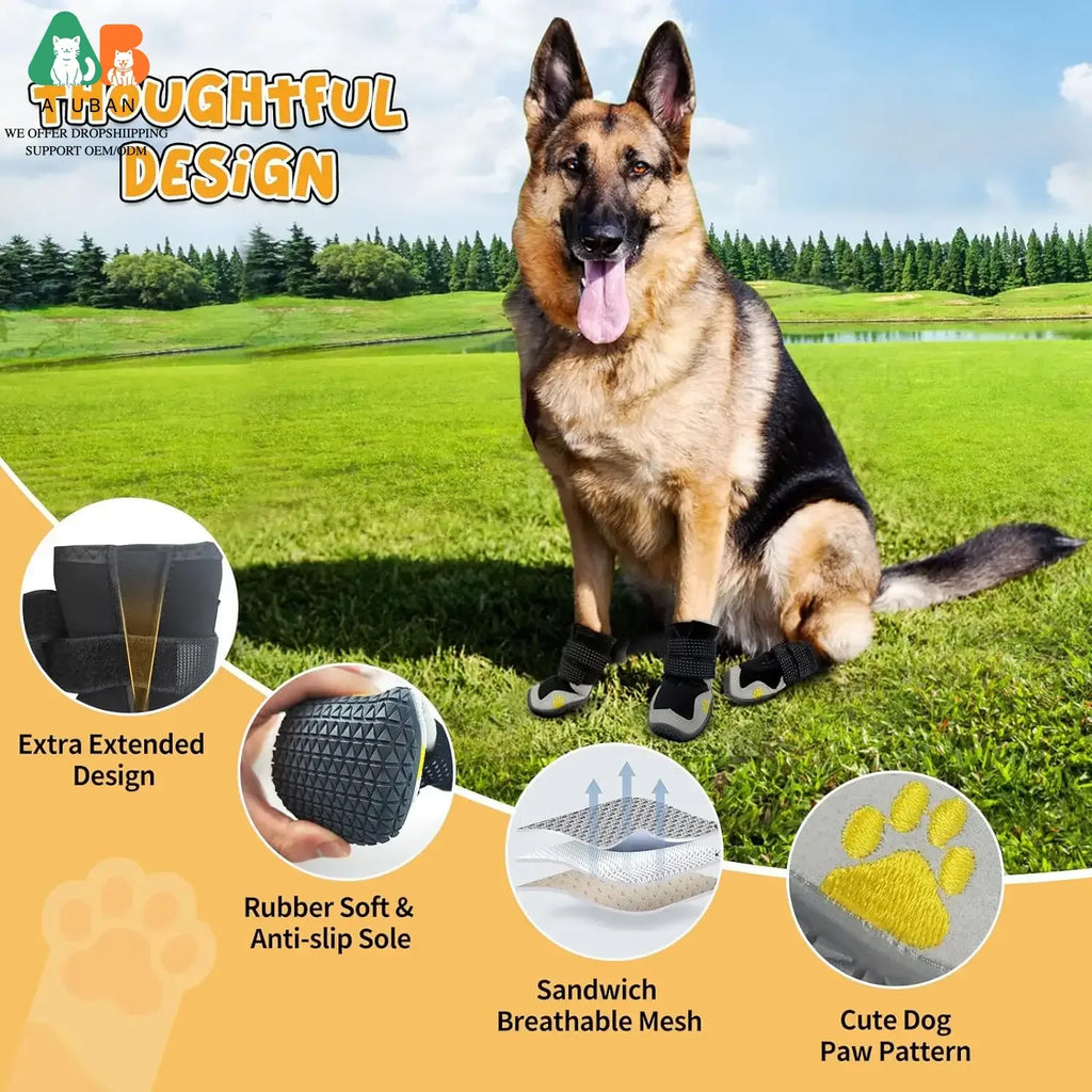 Waterproof Dog Boots with Non Slip Sole for Medium to Large Dogs, Gray, Size 7 (see sizing chart)