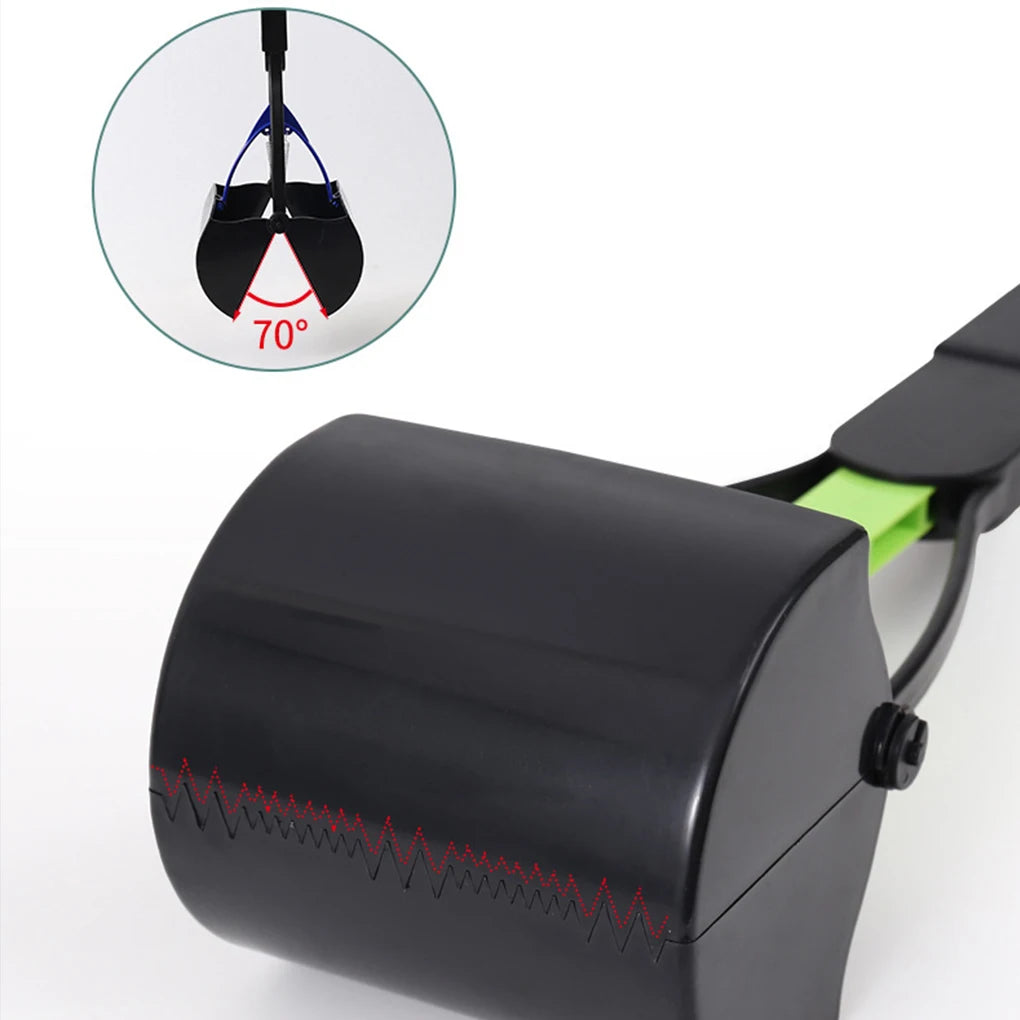 Foldable Dog Poop Scooper Long Handle Heavy Duty Jaw Clamp, Non Stick, Easy Clean