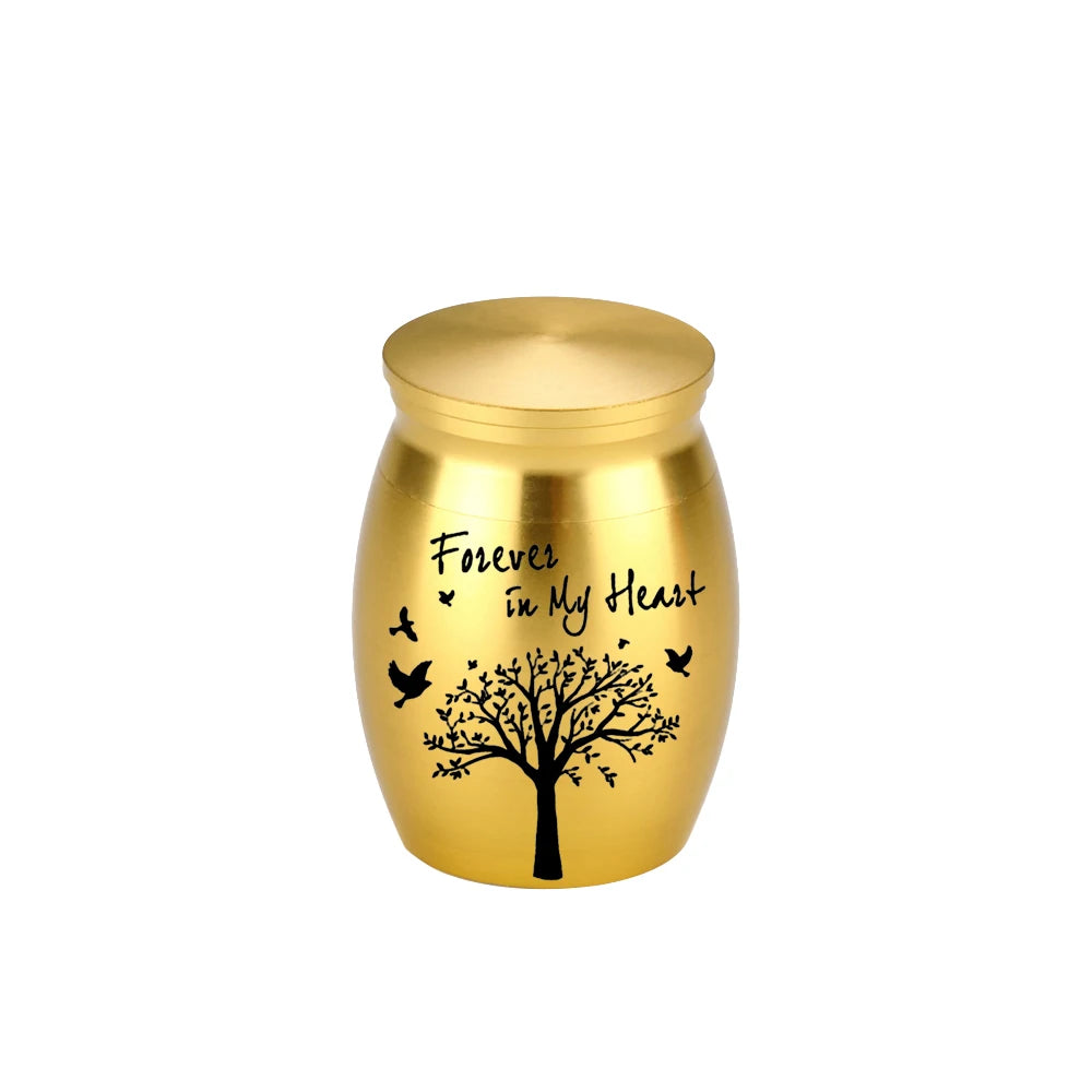 Mini Memorial Urn Tree of Life Aluminium Alloy Lightweight Keepsake Holder - Silver