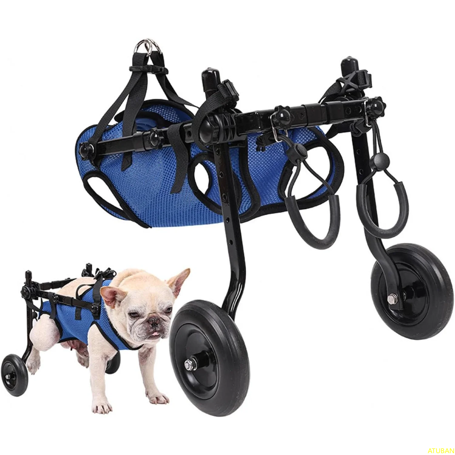 Adjustable Pet Wheelchair Cart for Dogs and Cats Lightweight Aluminum Frame Hind Leg Support, Size XS (see sizing chart)