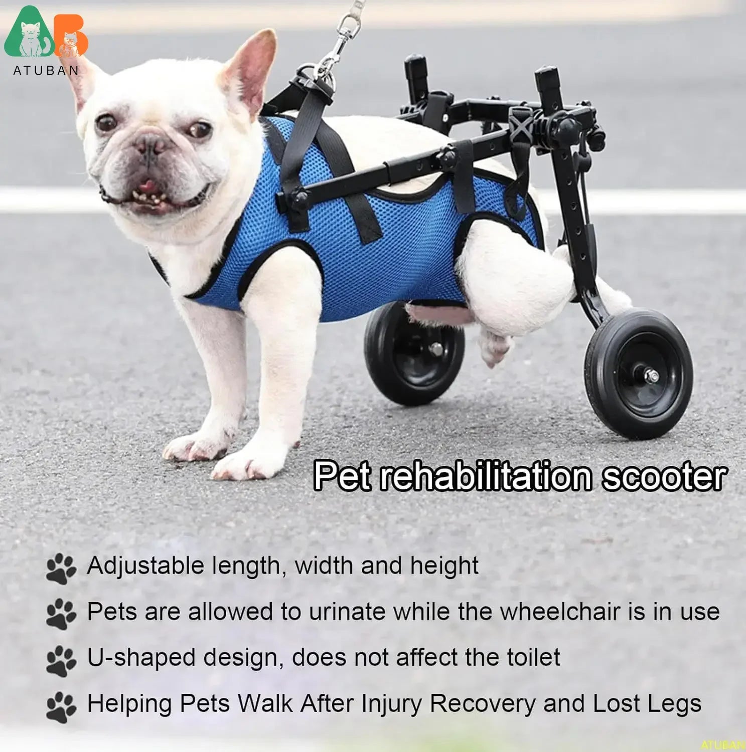 Adjustable Pet Wheelchair Cart for Dogs and Cats Lightweight Aluminum Frame Hind Leg Support, Size S (see sizing chart)
