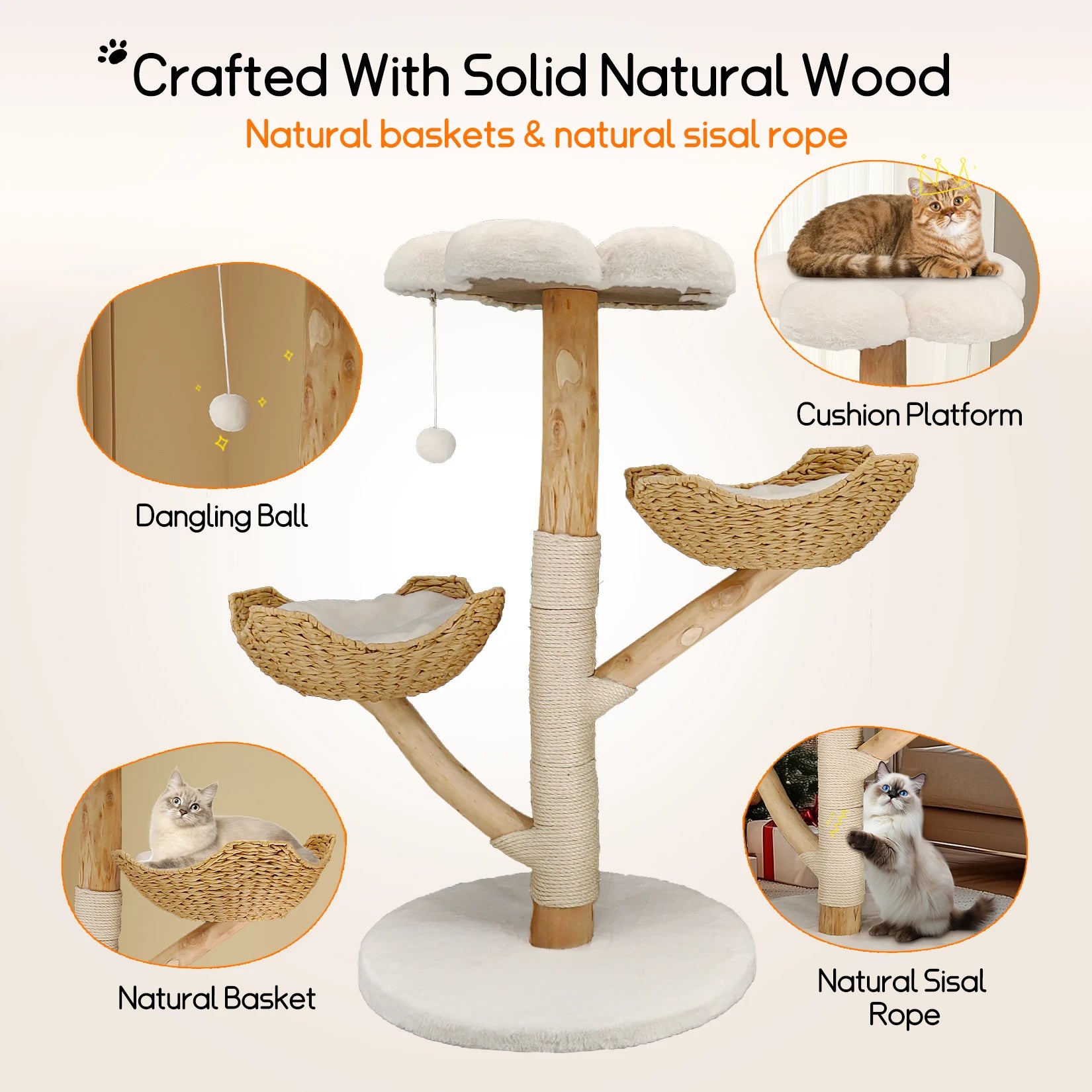 Cat Tree with Sisal Scratching Post and Removable Washable Mats
