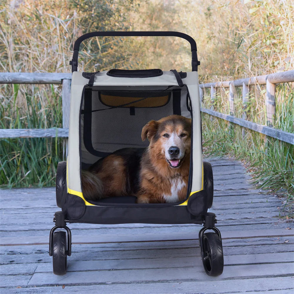 Heavy Duty Pet Stroller with 4 Wheels and Brake - Foldable. (Large)