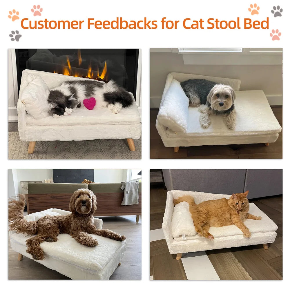 Luxury elevated Pet Lounger Sofa Bed with Plush Cushion and Wooden Legs Raised Backrest for Dogs and Cats. (Small 67.5 x 38cm, 20kg)