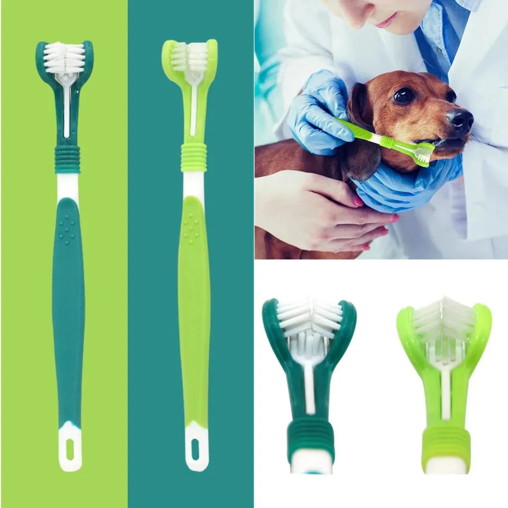 3 Sided Pet Toothbrush for Dogs,  Soft Bristles for Daily Dental Cleaning