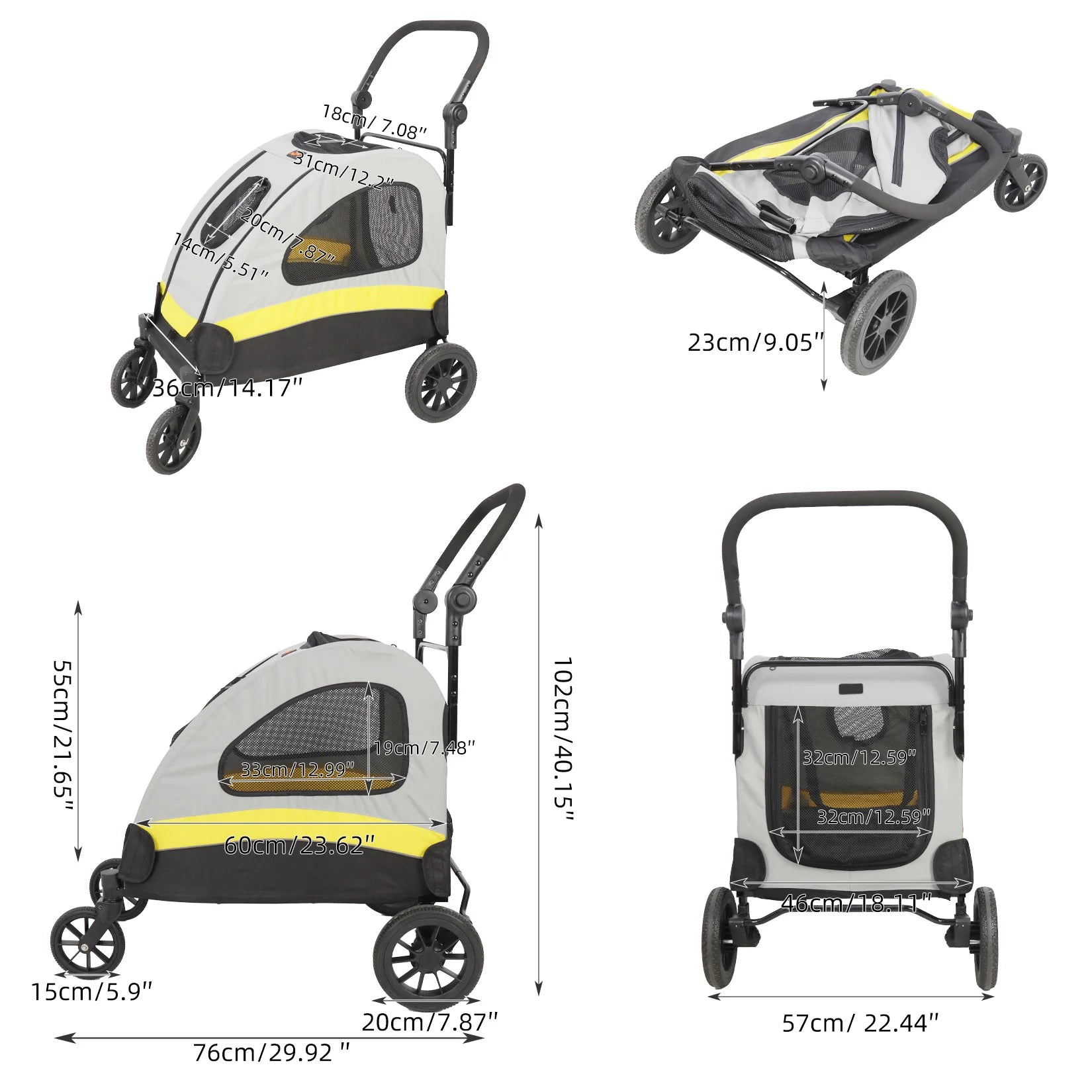 Heavy Duty Pet Stroller with 4 Wheels and Brake - Foldable. (Medium)