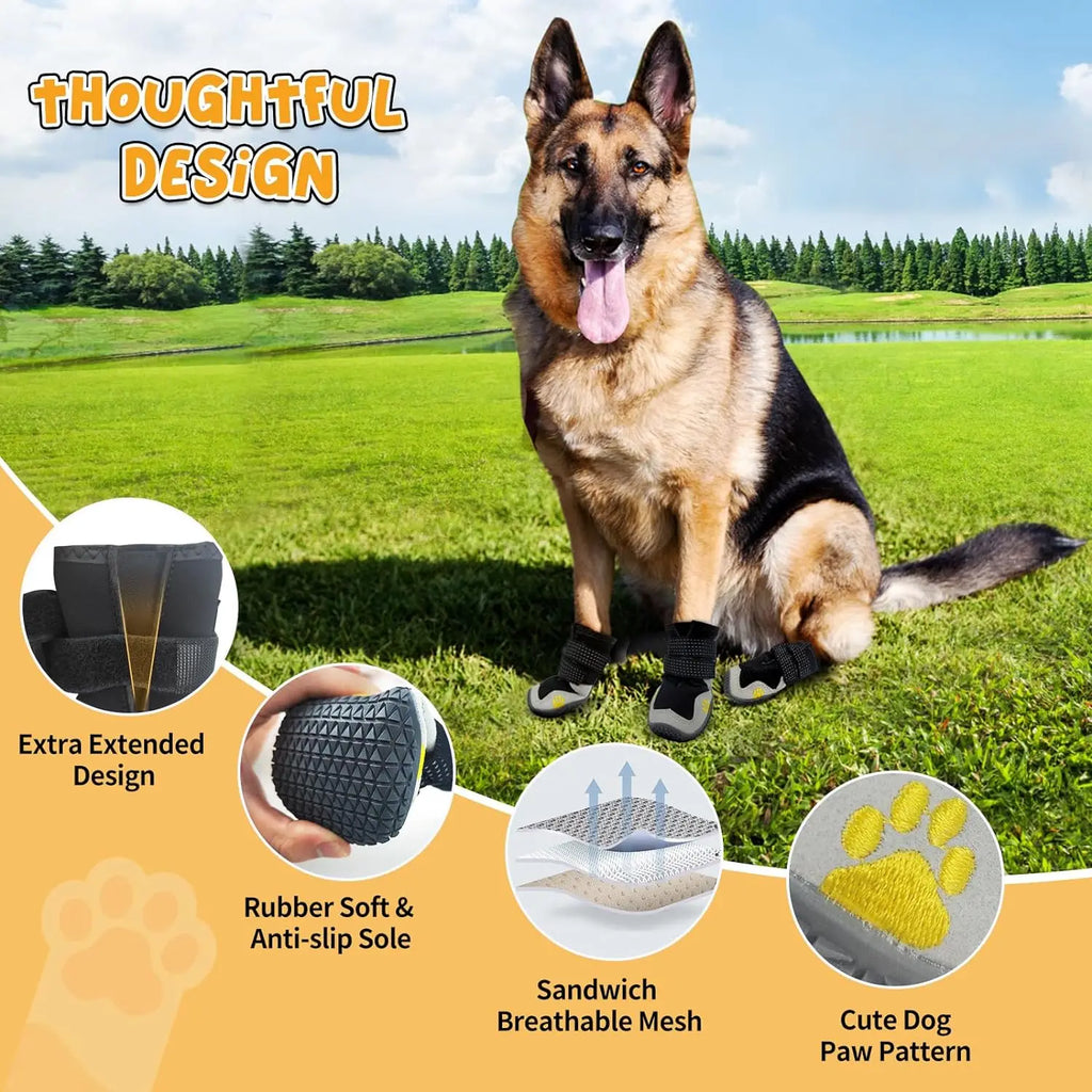 Waterproof Dog Boots with Non Slip Sole for Medium to Large Dogs, Gray, Size 2(see sizing chart)