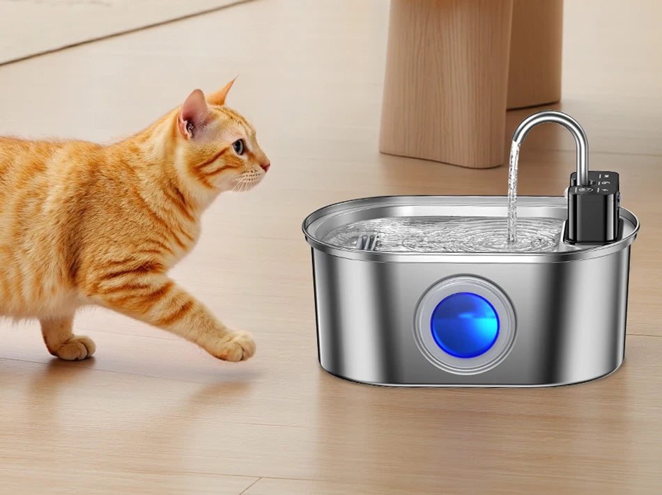 Stainless Steel Pet Water Fountain Cordless Rechargeable 3.2L with Smart Sensor Pump