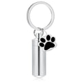 Paw Print Cylinder Pet Urn Pendant Keychain Stainless Steel with Funnel Included - Silver