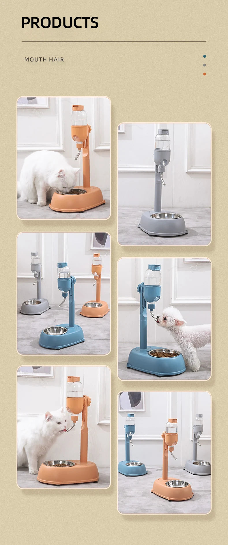 Gravity Fed Pet Water Dispenser with Hanging Bowl 500mL For Dogs and Cats (Lake blue)