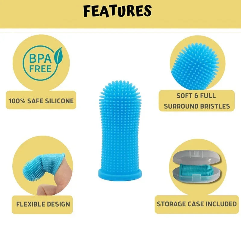 Soft Silicone Finger Toothbrush for Dogs and Cats 360 Degree Cleaning with Case