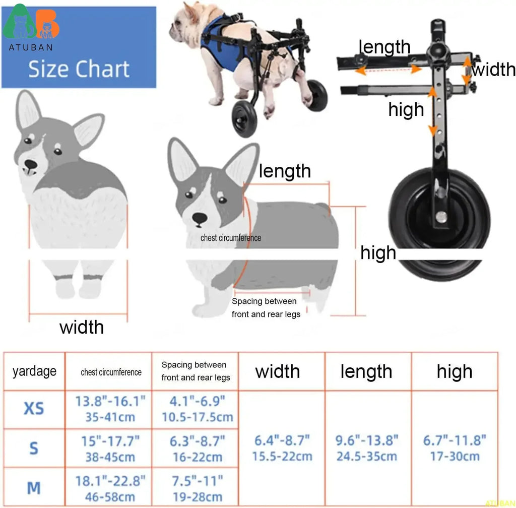 Adjustable Pet Wheelchair Cart for Dogs and Cats Lightweight Aluminum Frame Hind Leg Support, Size XS (see sizing chart)